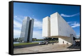 Juscelino Kubitschek Monument at the Square of the Three Powers, Brasilia, Brazil, South America-Michael Runkel-Framed Stretched Canvas