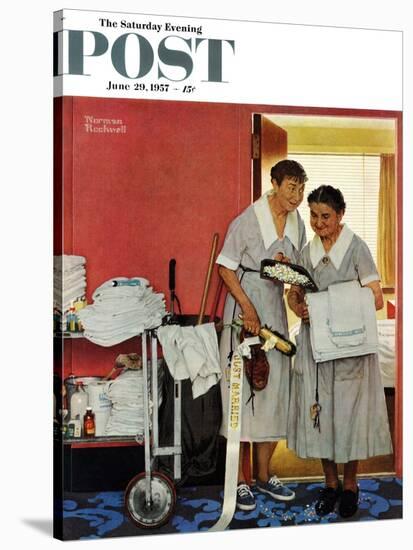 "Just Married" (hotel maids and confetti) Saturday Evening Post Cover, June 29,1957-Norman Rockwell-Stretched Canvas