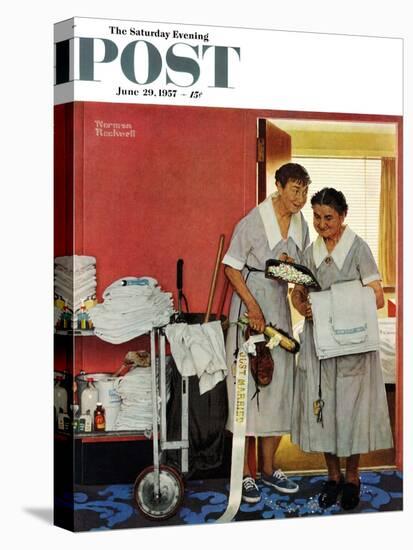 "Just Married" (hotel maids and confetti) Saturday Evening Post Cover, June 29,1957-Norman Rockwell-Stretched Canvas