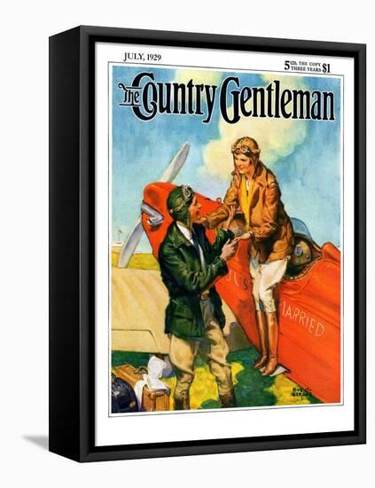 "Just Married, Just Landed," Country Gentleman Cover, July 1, 1929-Ray C. Strang-Framed Stretched Canvas