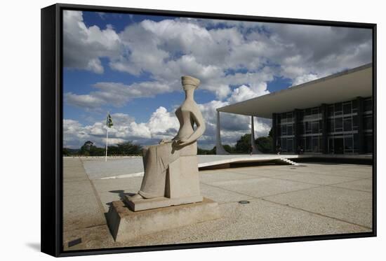 Justice Sculpture in Front of Supremo Tribunal Federal, Brasilia, UNESCO Site, Brazil-Yadid Levy-Framed Stretched Canvas