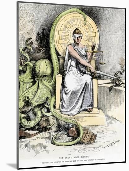 Justice, Unblinded, Crushing Anarchy But Sparing Monopoly, Cartoon of 1888-null-Mounted Giclee Print