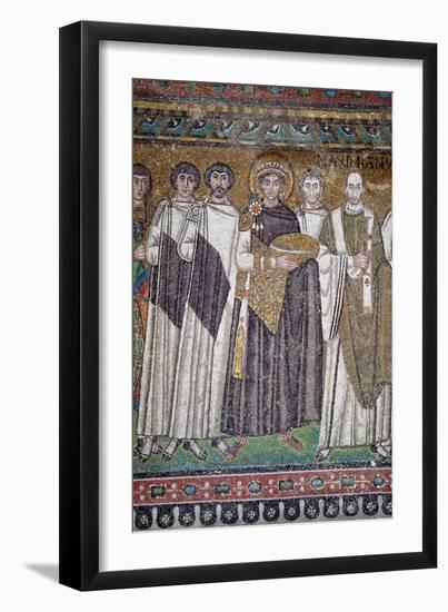 Justinian I and His Retinue, Detail of the Emperor, circa 547 AD-null-Framed Giclee Print