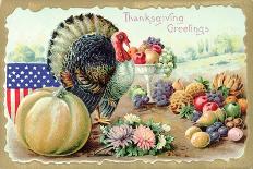 Thanksgiving Greetings with a Turkey and Fruit-K.J. Historical-Framed Stretched Canvas