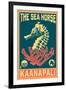 Kaanapali, Hawaii - Seahorse Woodblock (Blue and Pink)-Lantern Press-Framed Art Print