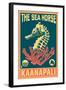 Kaanapali, Hawaii - Seahorse Woodblock (Blue and Pink)-Lantern Press-Framed Art Print