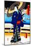 Kabuki Stroll on Japanese Bridge-null-Mounted Giclee Print