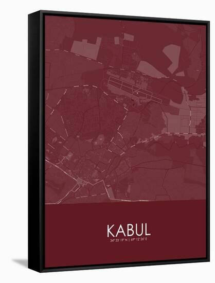 Kabul, Afghanistan Red Map-null-Framed Stretched Canvas