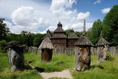 White Traditional Ukrainian Rural Wooden House with Hay Roof ,Luga Village,Podillya,Europe-kaetana-Photographic Print
