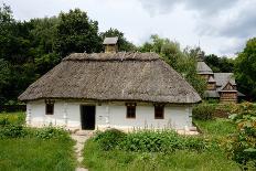 White Traditional Ukrainian Rural Wooden House with Hay Roof ,Luga Village,Podillya,Europe-kaetana-Photographic Print