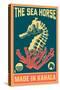 Kahala, Hawaii - Seahorse Woodblock (Blue and Pink)-Lantern Press-Stretched Canvas