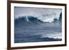 Kai Lenny on Stand Up Paddle Board Surfing Monster Waves at Pe'Ahi Jaws, North Shore Maui-Janis Miglavs-Framed Photographic Print