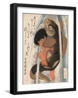 Kaidomaru Wrestling a Carp in a Cascade-Toyota Hokkei-Framed Giclee Print