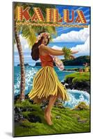 Kailua, Hawaii - Hula Girl on Coast-Lantern Press-Mounted Art Print