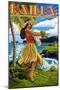 Kailua, Hawaii - Hula Girl on Coast-Lantern Press-Mounted Art Print