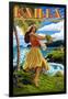 Kailua, Hawaii - Hula Girl on Coast-Lantern Press-Framed Art Print