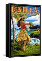 Kailua, Hawaii - Hula Girl on Coast-Lantern Press-Framed Stretched Canvas