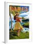 Kailua, Hawaii - Hula Girl on Coast-Lantern Press-Framed Art Print