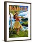 Kailua, Hawaii - Hula Girl on Coast-Lantern Press-Framed Art Print