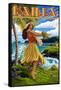 Kailua, Hawaii - Hula Girl on Coast-Lantern Press-Framed Stretched Canvas