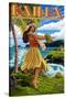 Kailua, Hawaii - Hula Girl on Coast-Lantern Press-Stretched Canvas