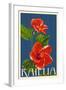 Kailua, Hawaii - Red Hibiscus Flower Letterpress-Lantern Press-Framed Art Print