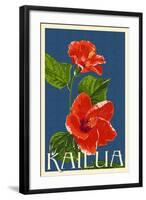 Kailua, Hawaii - Red Hibiscus Flower Letterpress-Lantern Press-Framed Art Print