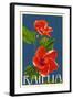 Kailua, Hawaii - Red Hibiscus Flower Letterpress-Lantern Press-Framed Art Print