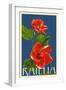 Kailua, Hawaii - Red Hibiscus Flower Letterpress-Lantern Press-Framed Art Print