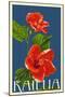 Kailua, Hawaii - Red Hibiscus Flower Letterpress-Lantern Press-Mounted Art Print