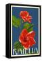 Kailua, Hawaii - Red Hibiscus Flower Letterpress-Lantern Press-Framed Stretched Canvas