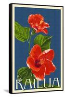 Kailua, Hawaii - Red Hibiscus Flower Letterpress-Lantern Press-Framed Stretched Canvas