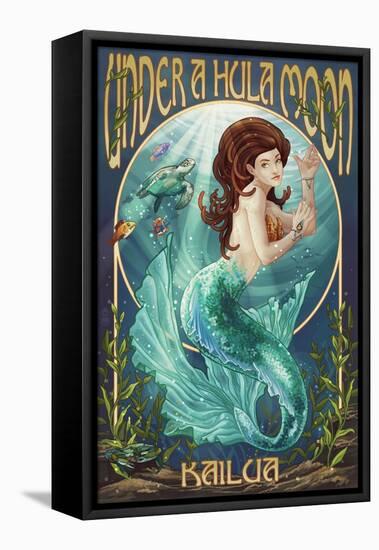 Kailua, Hawaii - under a Hula Moon - Mermaid-Lantern Press-Framed Stretched Canvas