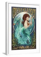 Kailua, Hawaii - under a Hula Moon - Mermaid-Lantern Press-Framed Art Print