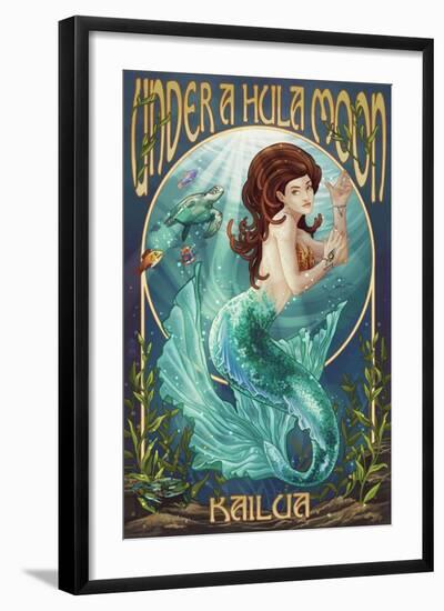 Kailua, Hawaii - under a Hula Moon - Mermaid-Lantern Press-Framed Art Print
