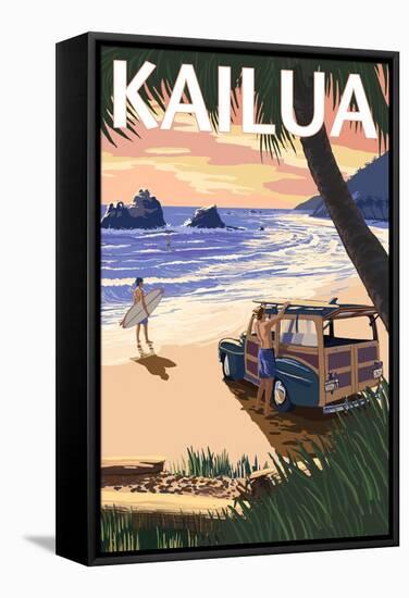 Kailua, Hawaii - Woody on Beach-Lantern Press-Framed Stretched Canvas