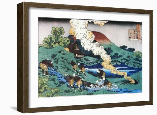 Kakinomoto no Hitomaro,poet,660-739 CE. Fishermen drag a net upstream.-Katsushika Hokusai-Framed Giclee Print