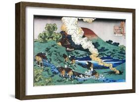 Kakinomoto no Hitomaro,poet,660-739 CE. Fishermen drag a net upstream.-Katsushika Hokusai-Framed Giclee Print