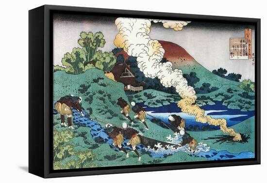 Kakinomoto no Hitomaro,poet,660-739 CE. Fishermen drag a net upstream.-Katsushika Hokusai-Framed Stretched Canvas