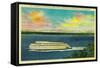 Kalakala Ferry, Puget Sound, Olympic Mountains, Seattle - Seattle, WA-Lantern Press-Framed Stretched Canvas