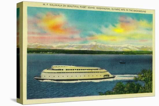 Kalakala Ferry, Puget Sound, Olympic Mountains, Seattle - Seattle, WA-Lantern Press-Stretched Canvas