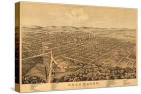 Kalamazoo, Michigan - Panoramic Map-Lantern Press-Stretched Canvas