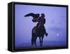 Kalanash Sarsembek with Eagle, a Hunter's Moonrise Over Steppe, Kazakhstan, Central Asia-David Beatty-Framed Stretched Canvas