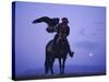 Kalanash Sarsembek with Eagle, a Hunter's Moonrise Over Steppe, Kazakhstan, Central Asia-David Beatty-Stretched Canvas