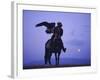 Kalanash Sarsembek with Eagle, a Hunter's Moonrise Over Steppe, Kazakhstan, Central Asia-David Beatty-Framed Photographic Print