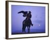 Kalanash Sarsembek with Eagle, a Hunter's Moonrise Over Steppe, Kazakhstan, Central Asia-David Beatty-Framed Photographic Print