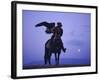 Kalanash Sarsembek with Eagle, a Hunter's Moonrise Over Steppe, Kazakhstan, Central Asia-David Beatty-Framed Photographic Print