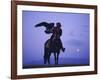 Kalanash Sarsembek with Eagle, a Hunter's Moonrise Over Steppe, Kazakhstan, Central Asia-David Beatty-Framed Photographic Print