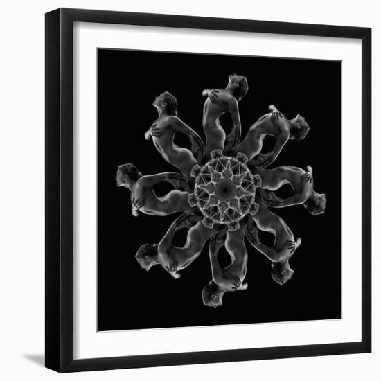 Kaleidoscope pattern of naked woman posing against black background-Panoramic Images-Framed Photographic Print