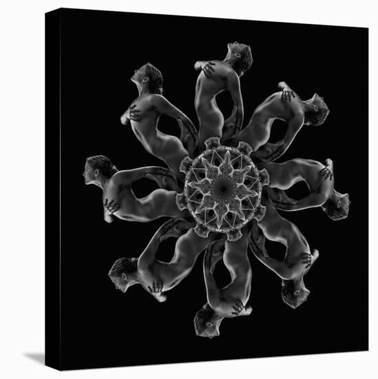 Kaleidoscope pattern of naked woman posing against black background-Panoramic Images-Stretched Canvas